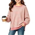 thumbnail image 3 of Girls Oversized Striped Pullover Sweatshirt Soft Crew Neck Long Sleeve Shirt with Pockets Casual Daily Wear for Girls 5-15Y, 3 of 8