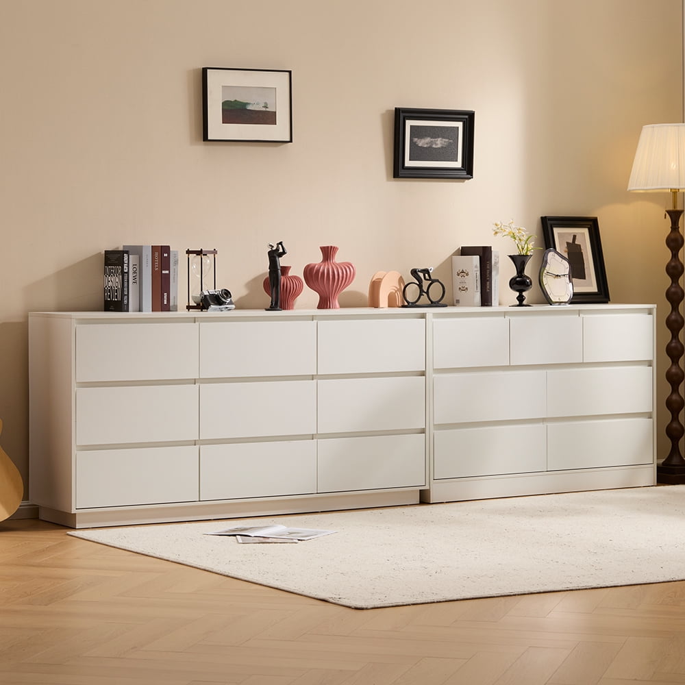 Ktaxon 7 Drawer Double Dresser with Mirrow Wood Dresser Storage Cabinet Drawer Organizer Chest of Drawers, White
