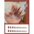 thumbnail image 2 of 24 uñas a presión de longitud media con diseños de moda elegante, uñas postizas largas de ataúd con pegamento, punta francesa, uñas acrílicas, bailarina, puntas de uñas postizas brillantes, pegamento Namotu CZMR-ZC63-2, 2 of 7