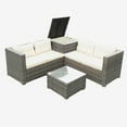 thumbnail image 3 of Outdoor Conversation Sets, 4 Piece Outdoor Sectional Sofa Set with Storage Ottoman, All-Weather Patio Dining Furniture Set with Creme Cushions and Table for Backyard, Porch, Garden, Poolside, L4520, 3 of 10