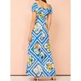 thumbnail image 7 of Women's Printed Square Neck Puff Sleeve Maxi Dress 100% Polyester Zipper Stretch Silhouette Floor Length Everyday, 7 of 7