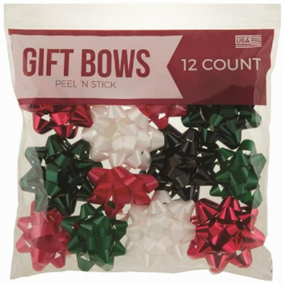 IG Design 274723 Red, White & Green Bow Bag - 12 Count