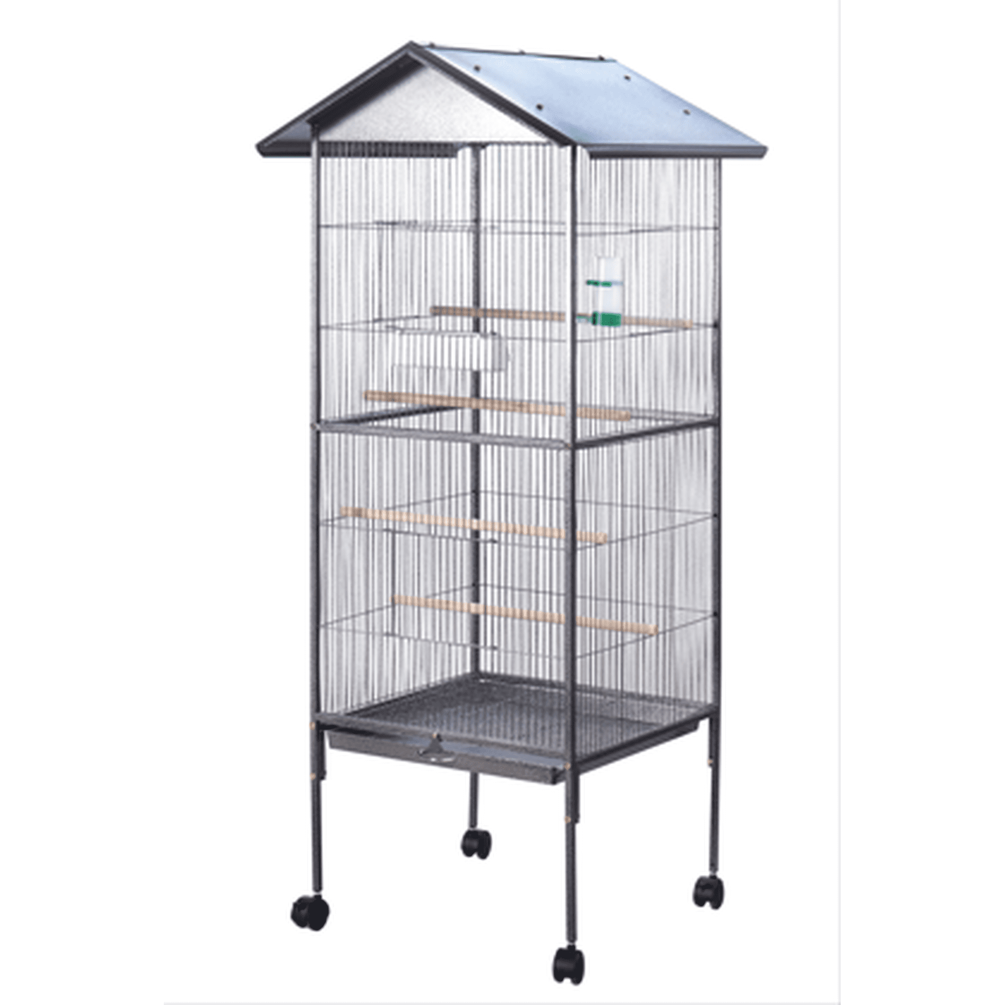 SENY Rolling Bird Cage with Roof, Metal Wire Flight Cage for Parrots Lovebirds Finches, Wheeled Stand, Multiple Perches, Large Feeder, Water Bottle,20.5" L x 20.5" W x 62.8" H.