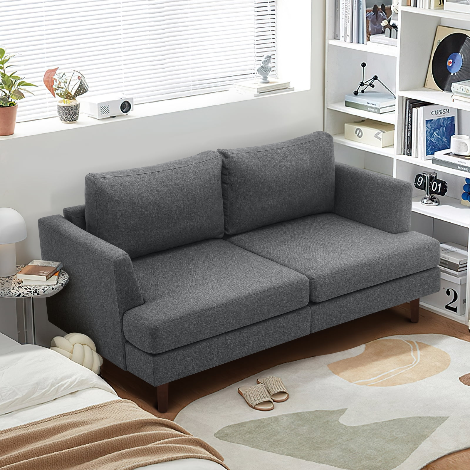 Furniliving 65" Upholstered Loveseat Sofa, Love Seat Small Couches, Extra Deep 2-Seat Small Sofa for Living Room, Bedroom, Apartment,Gray