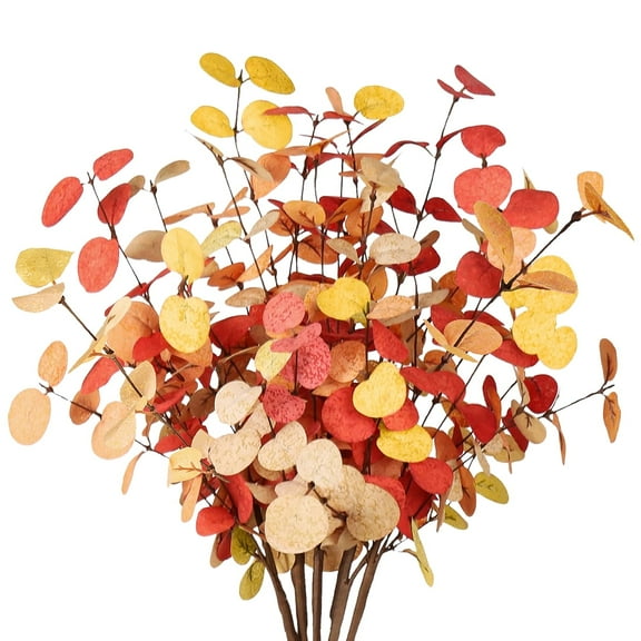 Fall Eucalyptus Leaves Artificial Eucalyptus Stems,Fall Faux Eucalyptus Branches for Christmas Home Autumn Thanksgiving Decoration 6pcs