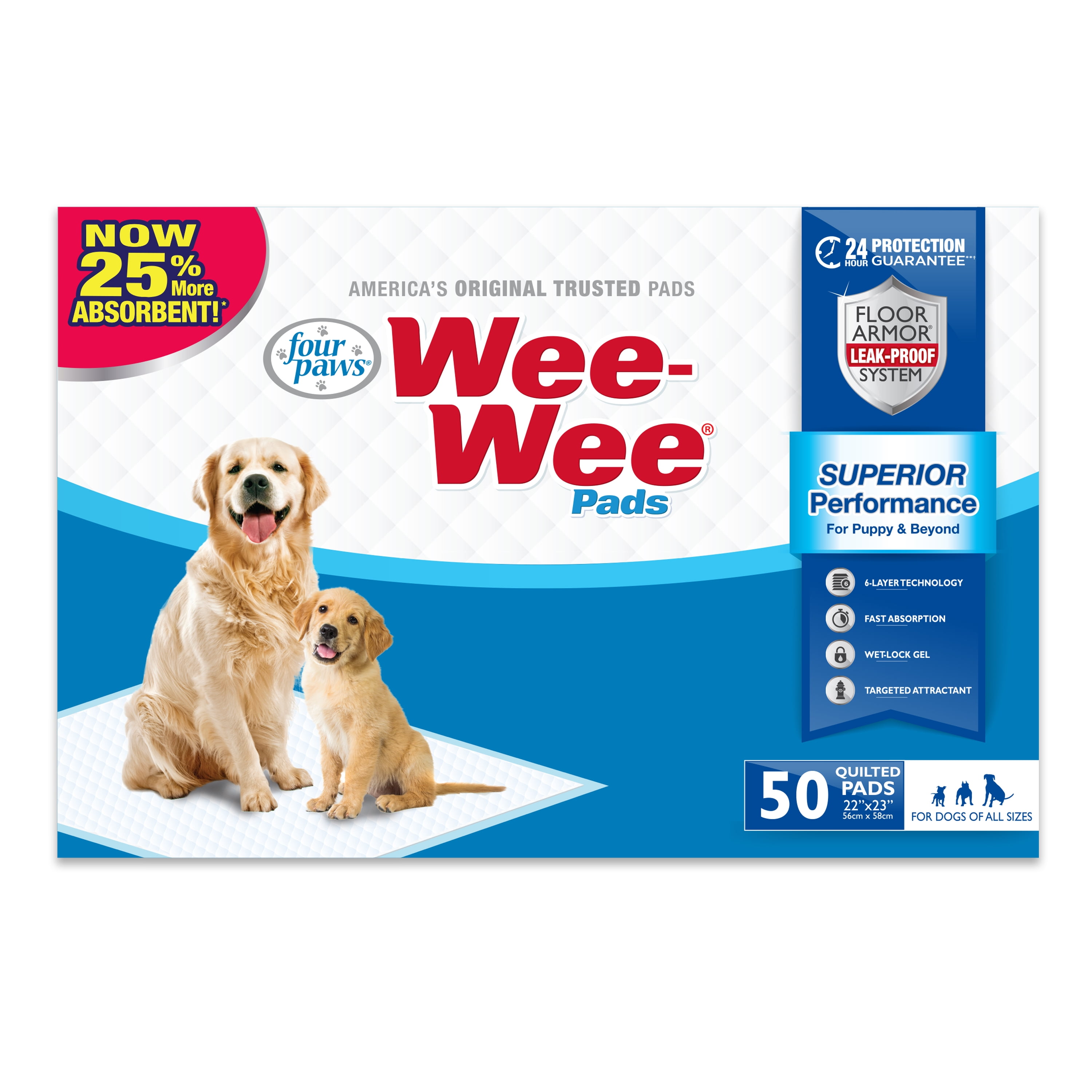 Four Paws WeeWee Dog Training Pads, 22 in x 23 in, 50 Count
