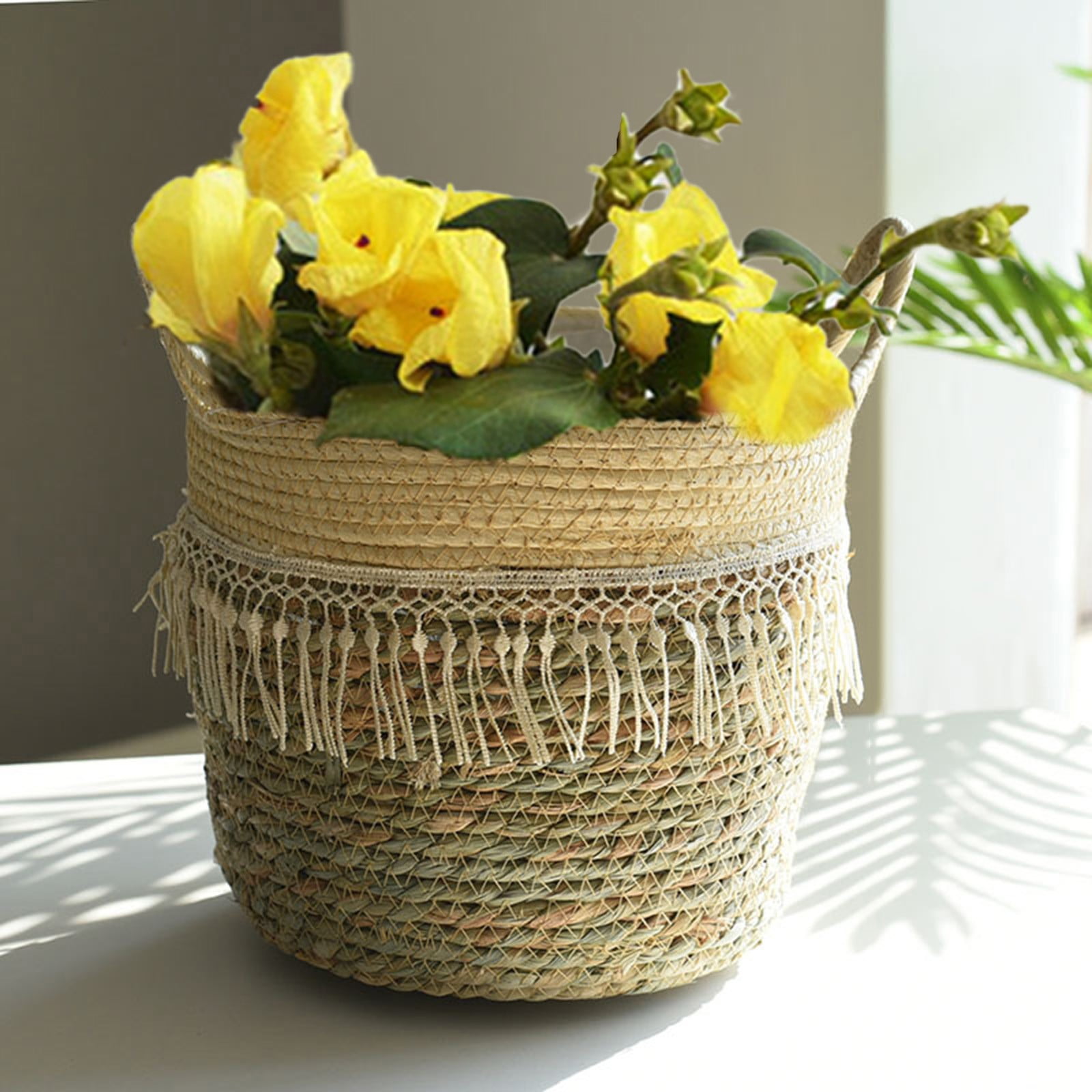 Fdelink Flower Pot Seagrass Wicker Basket Flower Pot Folding Basket Storage Basket Decoration