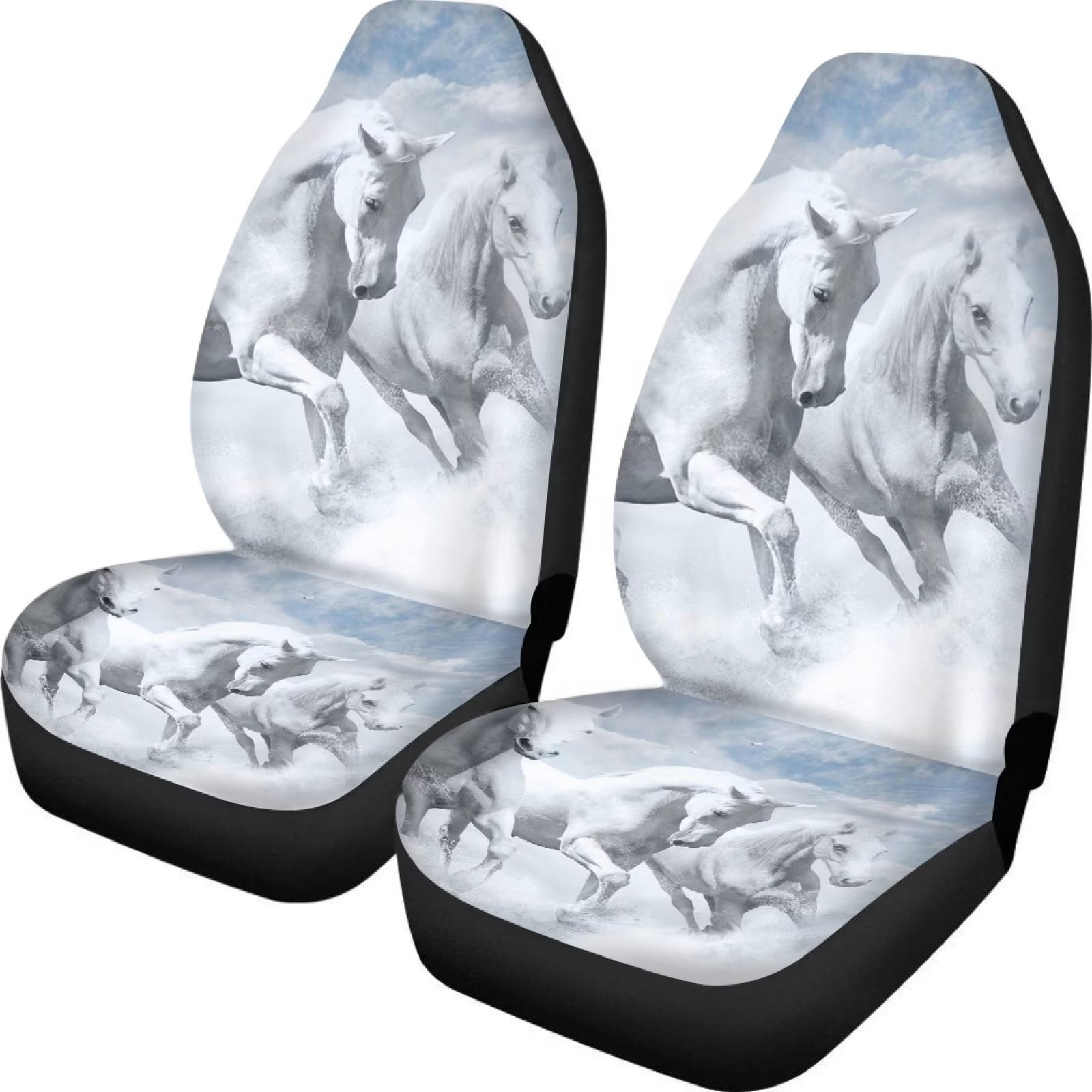 FKELYI White Horses Car Seat Covers Front Only Full Set,2 Pieces