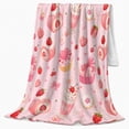 thumbnail image 2 of Strawberry Cakes And Milkshakes With Sweet Hearts, Soft Flannel Blanket with Sweet Watercolor Repeat Print, Housewarming Gift and Home Decor for Bedroom and Living Room, 2 of 7