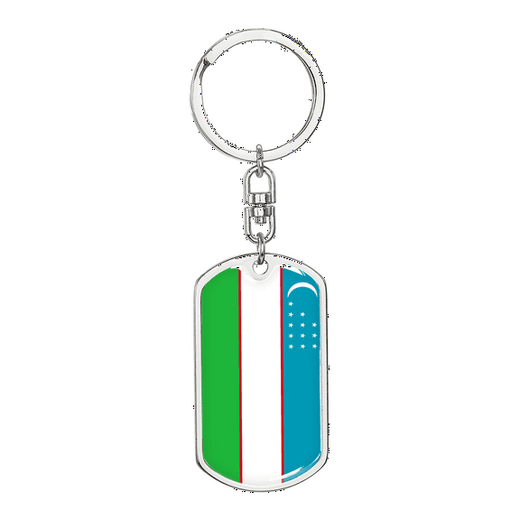 Uzbekistan Flag Swivel Keychain Dog Tag Stainless Steel or 18k Gold