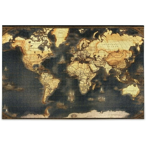 FREEAMG Historic World Map Puzzle 1000 Pieces - Wooden Jigsaw Puzzles for Family Games - Suitable for Teenagers and Adults