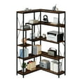 thumbnail image 2 of Walsunny 70" L Shaped Corner Bookshelves Bookcases 5 Tier Wood Bookshelf with Metal Frame Display Rack Rustic Brown, 2 of 7