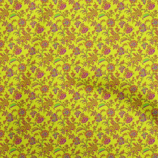 oneOone Popeline de Coton Sergé Tissu Jaune Floral Tissu pour Robe Tissu Imprimé Tissu au Mètre 56 Pouces de Large