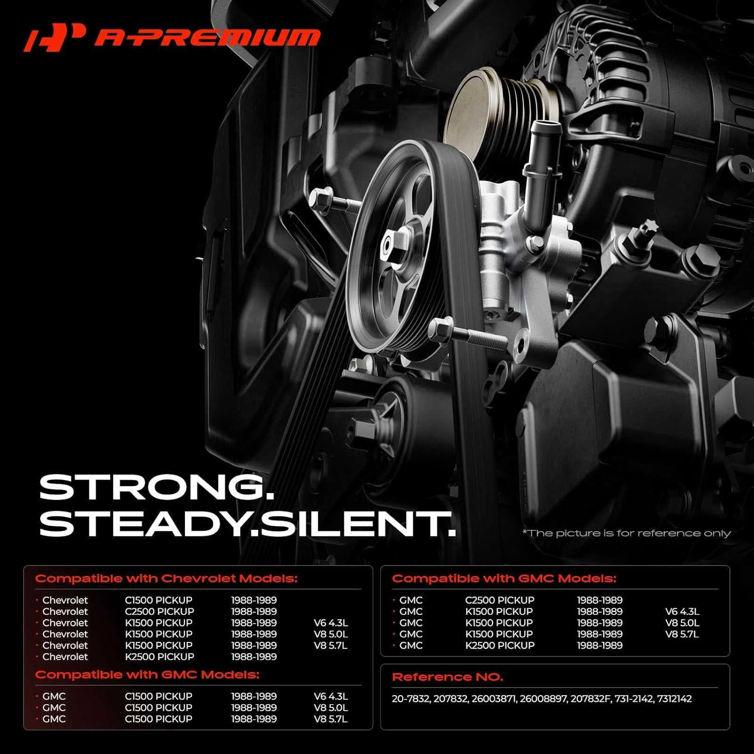 A-Premium Power Steering Pump, with Reservoir, Compatible with Chevy and GMG Truck - 1988-1989 - C1500 C2500 K1500 K2500-4.1L 4.3L 5.0L 5.7L 6.2L Engine