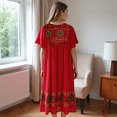 thumbnail image 3 of Loungees Women’s Lounge Dress - Boho Midi Muu Muu Dress with Printed Border, Relaxed Fit Crinkle Cotton Gauze, Side Pockets, 3 of 4