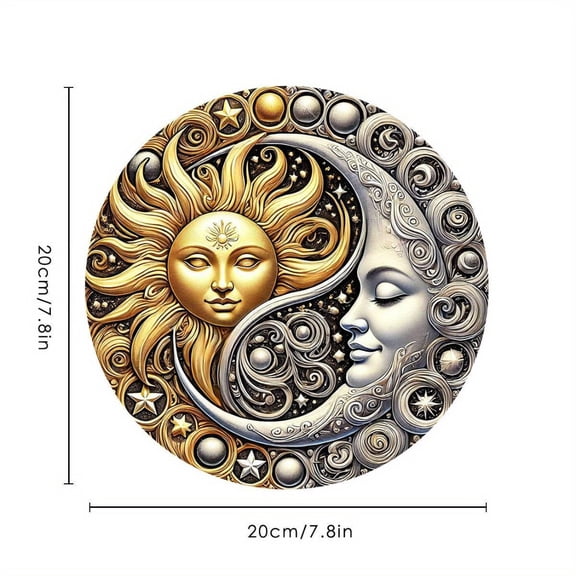 HELLOYOUNG Sun and Moon Metal Wall Art, Dual-Tone Celestial Iron Decor for Home Garden, Fade-Resistant Outdoor Indoor Wall Decor