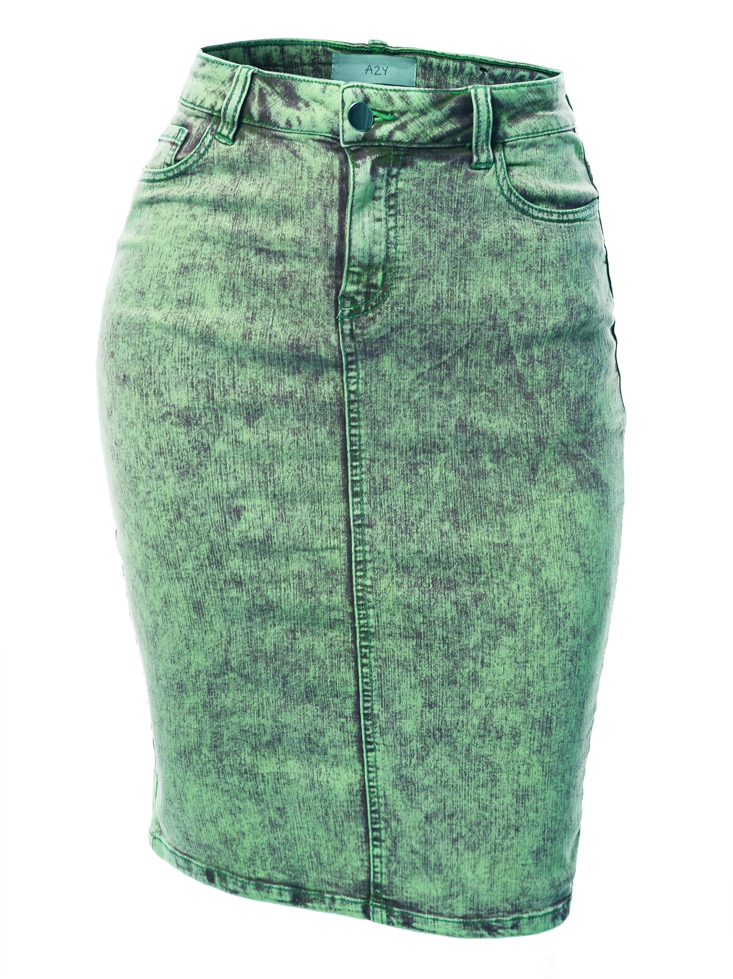 Green denim pencil skirt 2025