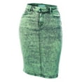 thumbnail image 1 of A2Y Women's Acid Wash Slim Fit Rayon Knee Length Back Slit Denim Jean Pencil Skirt Neon Green L, 1 of 5