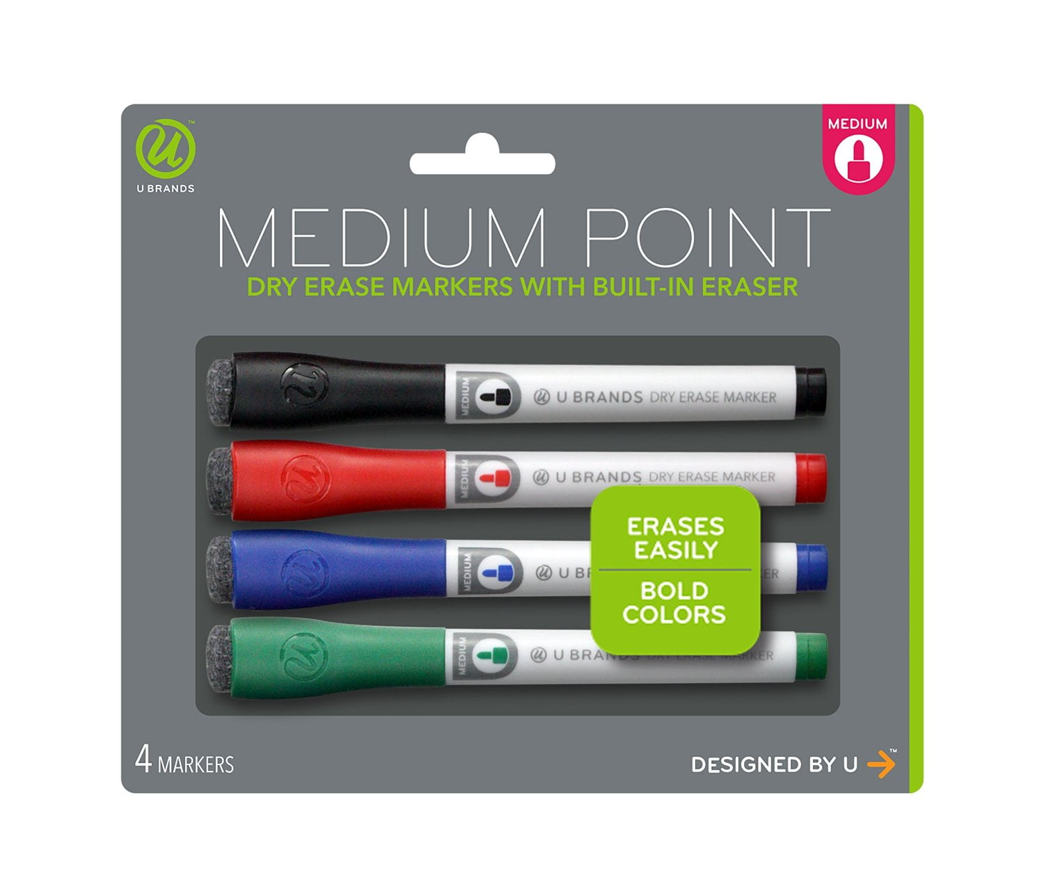 U Brands Low Odor Dry Erase Markers With Erasers, Medium Point