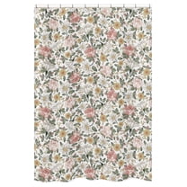 Drevy Vintage Floral Boho Bathroom Fabric Bath Shower Curtain - Blush , Yellow, Green and White Shabby Chic Rose Flower Farmhouse