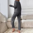 thumbnail image 5 of hxobax Womens Waffle Pajama Sets 2 Piece Cute Rib Sleepwear Loungewear Long Sleeve Crewneck Button Down Shirts Tops and Elastic Waist Drawstring Pants Pjs Matching Set Nightwear,Dark Gray,Medium, 5 of 8