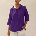 thumbnail image 4 of Lovskoo Summer Tops for Women 2024 Button Down Collared 3/4 Sleeve Solid Color Loose Button Blouse Casual Work Tunic Tops Purple, 4 of 9