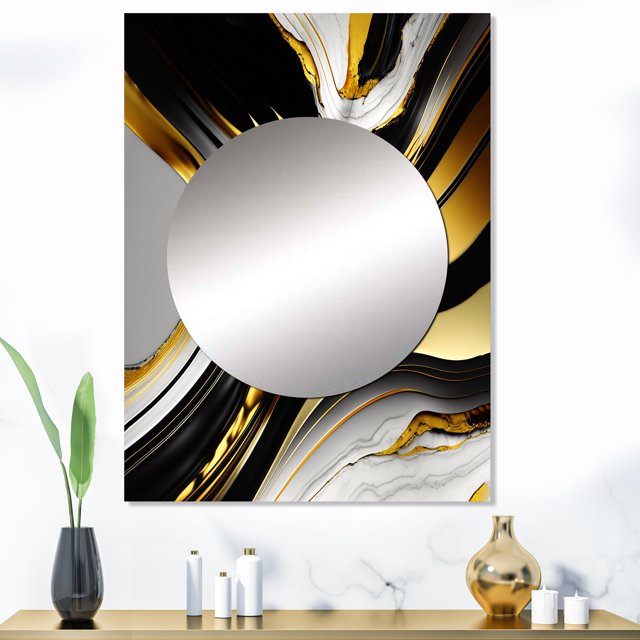 Designart "Golden Marble Waves in Geode II" Abstract Mirror Wall Decor - Modern Gold Abstract Hallway Wall Mirror Art - 40" x 30" Inch