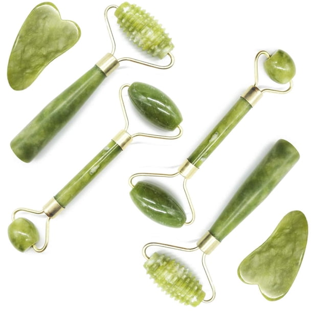 Set de Gua Sha TIHOOD Verde con Rodillos de Jade para Masaje Linfático Anti Envejecimiento