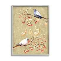 Stupell Industries Joy Birds on Winter Branches Holiday Painting Gray Framed Art Print Wall Art, 11 x 14