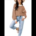 thumbnail image 1 of Suéter Holgado de Otoño para Mujer, Moderno Jersey de Punto A Rayas con Mangas Murciélago y Bloques de Color. Caqui L, 1 of 6