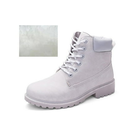 

Rockomi Women Men Ankle Booties Plush Lined Winter Boot Mid Calf Combat Boots Womens Mens Comfort Slip Resistant Warm Bootie Lightweight Lug Sole Shoes Gray With Lined 6(W)