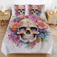 thumbnail image 6 of 3 Pcs Soft Bedding Set, Includes 1 Duvet Cover with Zipper And 2 Pillow Shams,Skull with Leaves And Flowers Full(79"×90"), 6 of 8