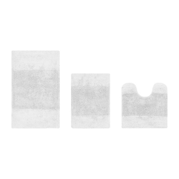 Better Trends 3 Piece Bathroom Rug Set, 100% Cotton, Extra Soft Tufted Bath Mat, Water Absorbent & Non Slip Bath Rug, (White) Granada Collection