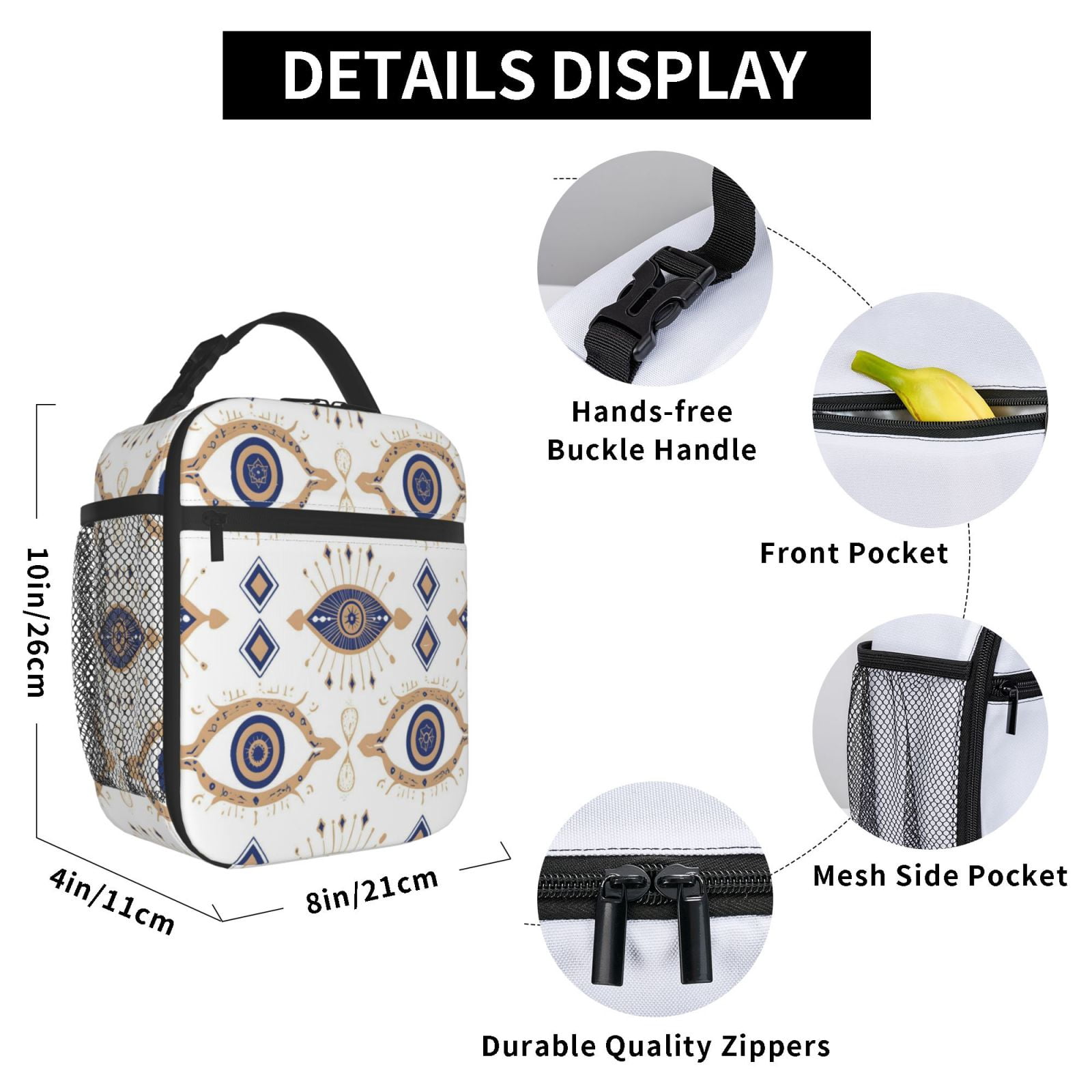 Lunch Bag For Women Men Insulated Portable Lunch Box Bento Box Office Picnic Travel Cooler Bag Gold Foil Illustration Of An Evil Eye