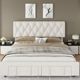 thumbnail image 3 of Twister.CK Queen Size Bed Frame with Storage Drawers, Upholstered Headboard Platform Bed, No Box Spring Needed, Beige, 3 of 7