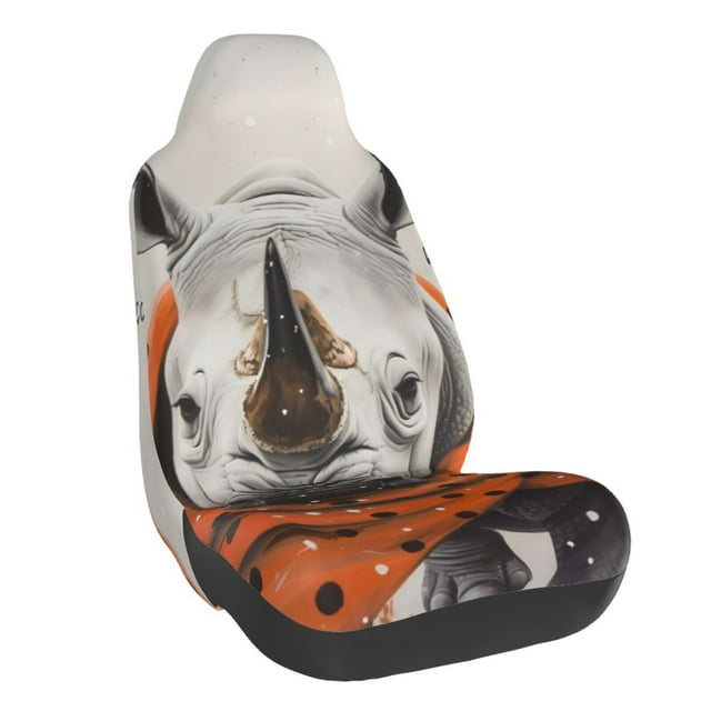 Wukai Polka Dot Rhino Welcome Full Set Car Seat Covers with Soft Padding Universal Auto Front Seats Protector and Cushion Mat