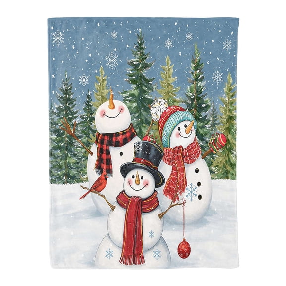Snowman Throw Blanket Cozy Fleece Holiday Blanket, 47*59 Inch Winter Throw Soft Flannel Fleece Blanket for Couch Sofa ​Bed Home Decor-Blue