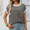 thumbnail image 6 of Horkkom Short Sleeve Sweater for Women Crew Neck Pullover Sweaters Summer Loose Casual Striped Shirt L, 6 of 9