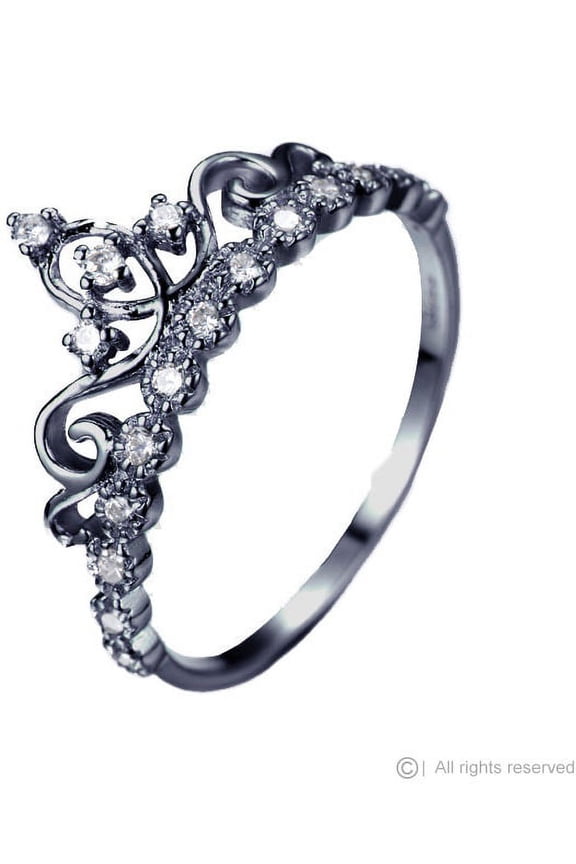 Dainty 925 Sterling Silver Princess Crown Ring (Black Rhodium Plated)
