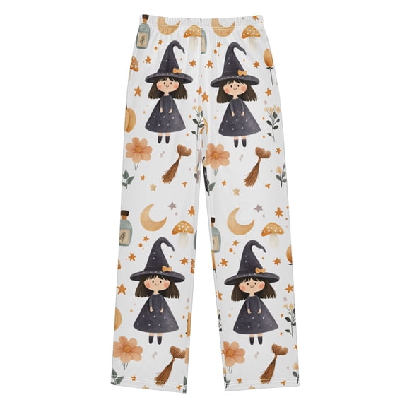 FORMRS Boys Pajama Pants with Pockets Size 6-8Y Kids Lounge Sleep Bottoms, White Magical Halloween Girl