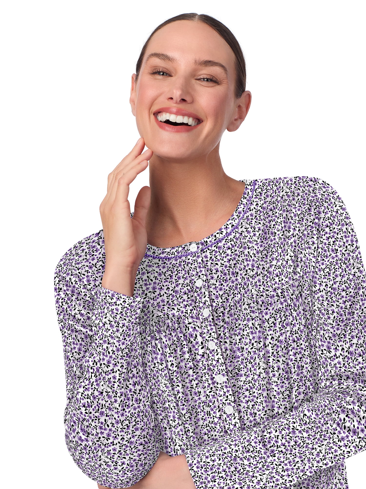 Aria Women’s Long Sleeve Stretch Velour 44" Sleepwear Nightgown, Sizes XS-5X