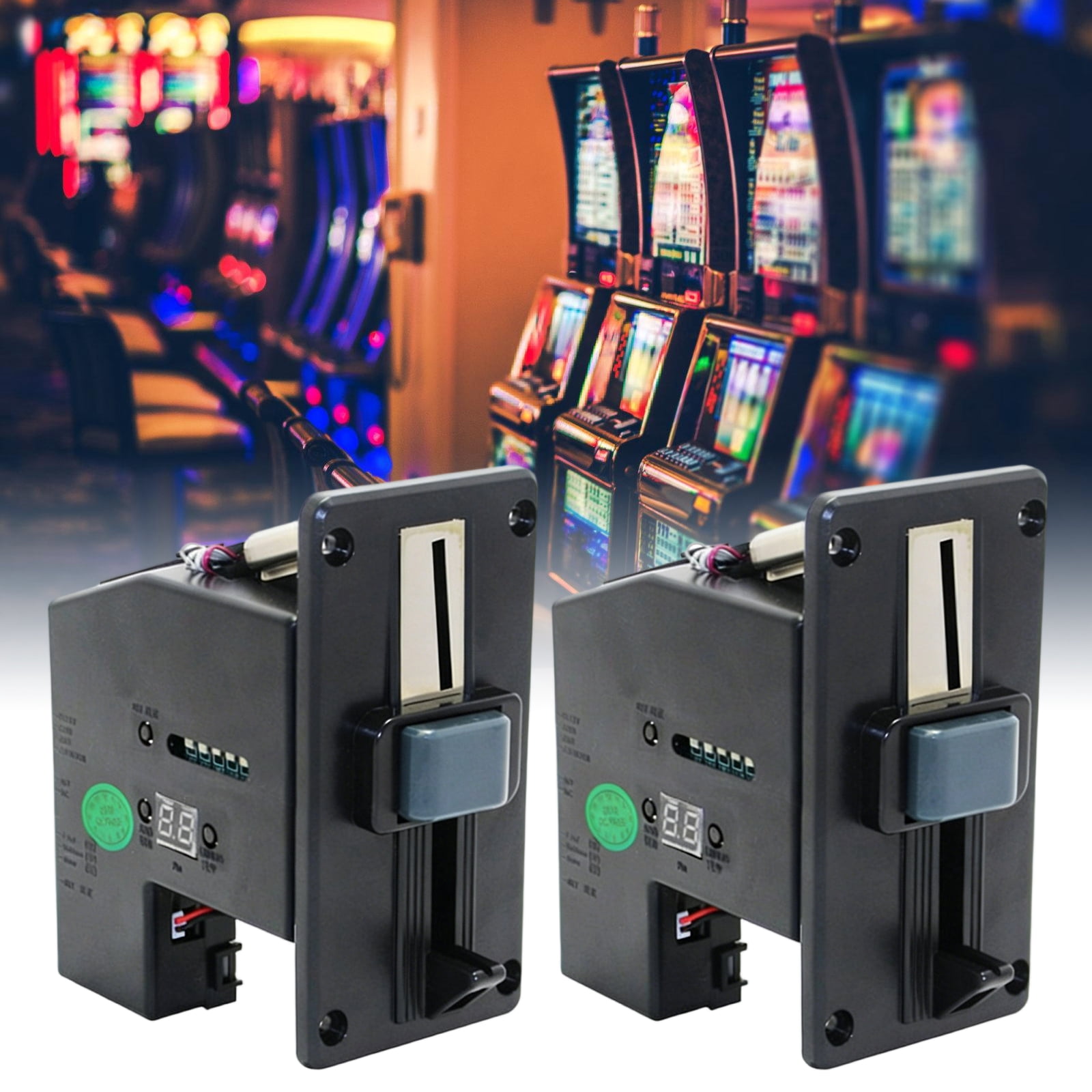 Coin Acceptor 2-Pack, Multiple Values Coin Validator for Gaming Machine, Vending Kiosk & Washer Receiver, Metal Build