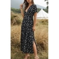 thumbnail image 2 of Vestido de manga corta Cuello en V profundo Corbata con cordón Cintura alta Volantes Una línea Dobladillo Estampado floral Vestido casual para el verano, 2 of 8