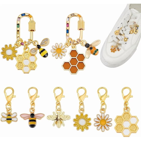 PH 8 Styles Yellow Shoe Charms Bee Honeycomb Sunflower Shoe Charm Decorative Shoes Accessories for Sneakers Sandals Cute Enamel Pendants with Clasps 0.7~1.2 Inch colorful