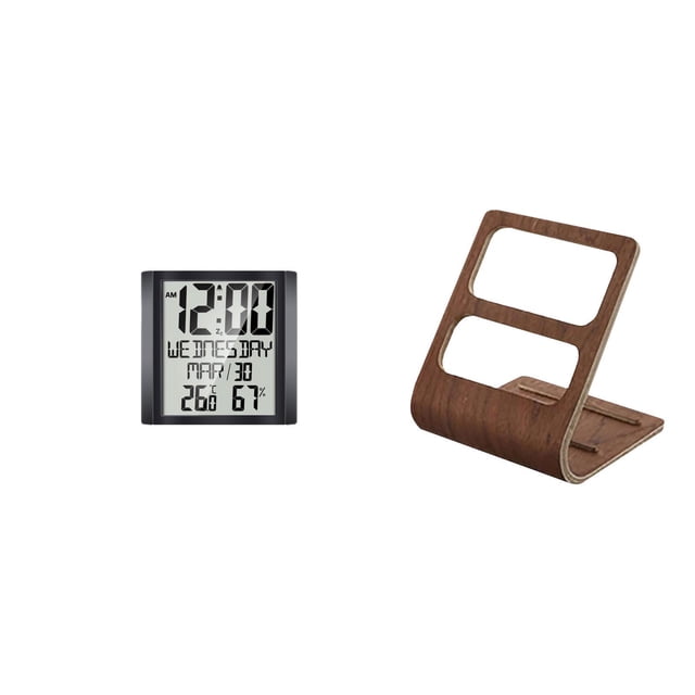 Reloj despertador digital,Reloj despertador digital de pared con pantalla de 8,6 pulgadas,Soporte de control,Estuche de madera para guardar el mando a distancia,Organizador de control
