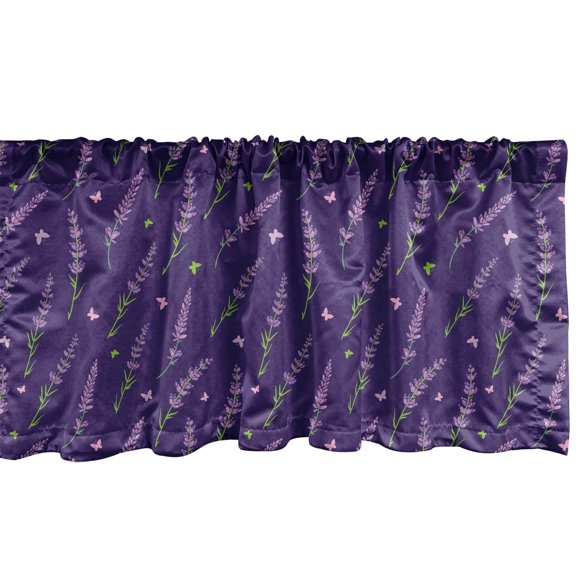 Ambesonne Dark Purple Valance Pack of 2, Floral and Butterflies, 54"X18", Pale Pink Lime Green