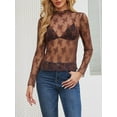 thumbnail image 2 of Siliteelon Womens Lace Mesh Long Sleeve Top Mock Neck Sheer See Through Sexy Blouse Floral Layering Shirt, 2 of 7