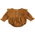 thumbnail image 1 of Newborn Baby Girl Boy Bodysuit Ruffle Long Sleeve Button Solid Autumn Jumpsuit Apricot 0-3 Months, 1 of 8