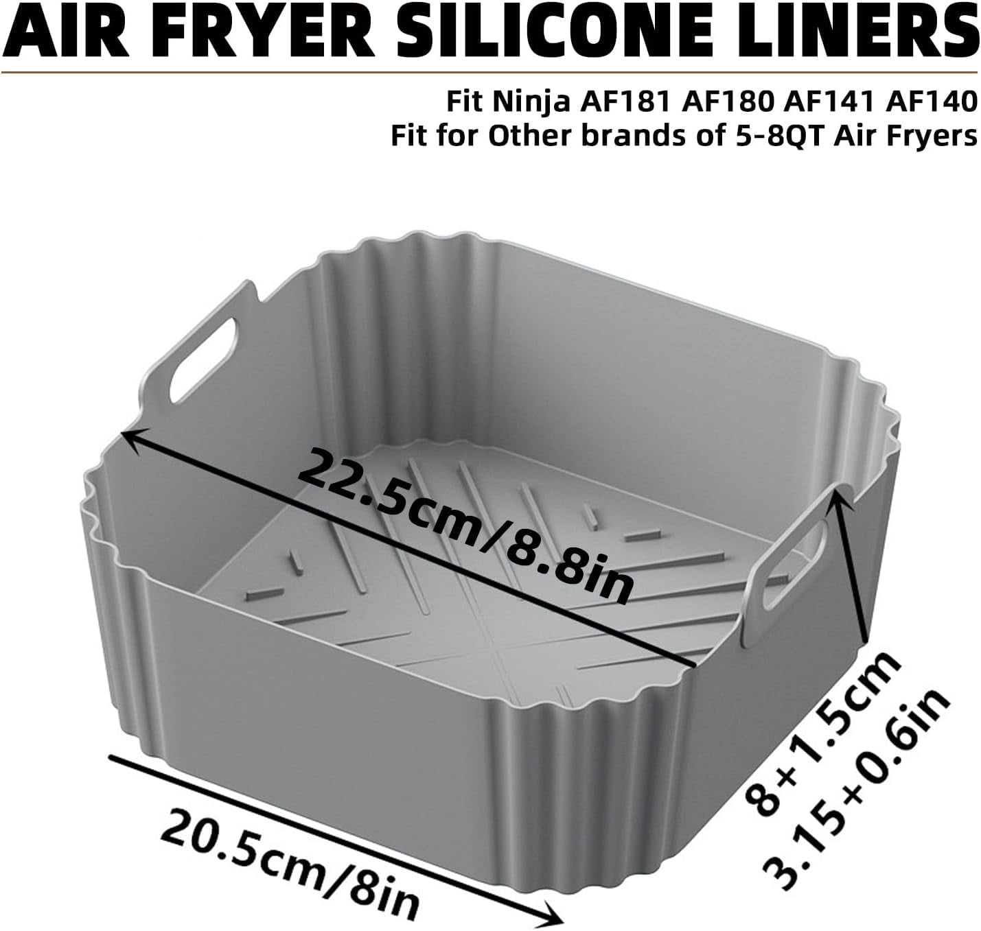JJEAN-Silicone Air Fryer Liners for Ninja Air Fryer Pro XL AF141 AF142 AF181 AF182,2Pack 8.8inch Square Air Fryer Liners Reusable Basket for Cosori,Chefman,Instant Pot,Other 5-8QT,Air Fryer Accessori