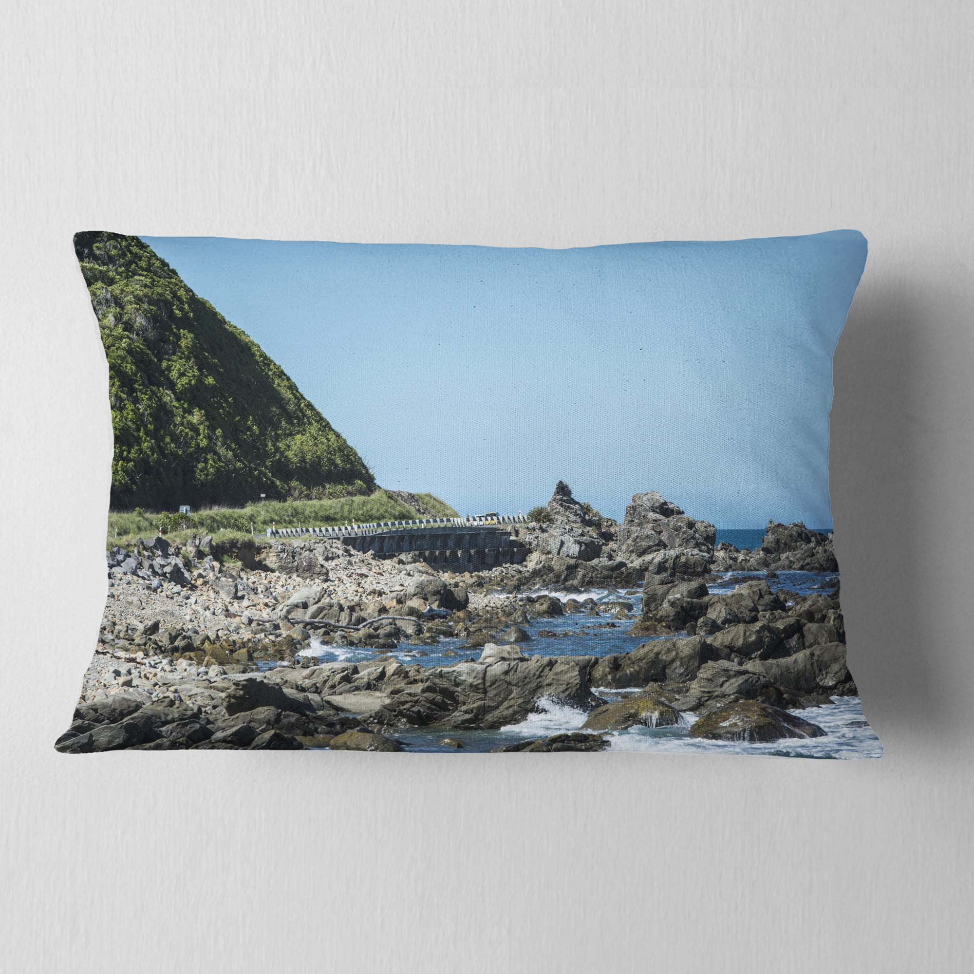 Designart 12" x 20" Blue Polyester Throw Pillow
